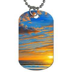 Orange Sunset On The Beach Dog Tag (one Side) by GardenOfOphir