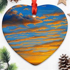 Orange Sunset On The Beach Heart Ornament (two Sides) by GardenOfOphir