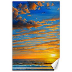 Orange Sunset On The Beach Canvas 12  X 18  by GardenOfOphir