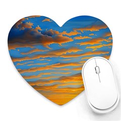 Orange Sunset On The Beach Heart Mousepad by GardenOfOphir