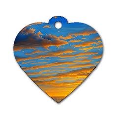 Orange Sunset On The Beach Dog Tag Heart (two Sides) by GardenOfOphir