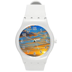 Orange Sunset On The Beach Round Plastic Sport Watch (m) by GardenOfOphir