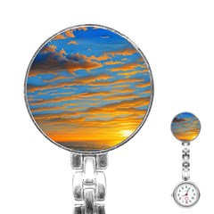 Orange Sunset On The Beach Stainless Steel Nurses Watch by GardenOfOphir