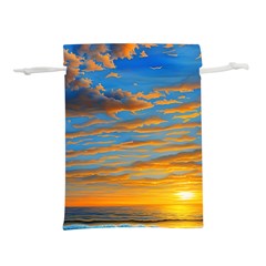 Orange Sunset On The Beach Lightweight Drawstring Pouch (s) by GardenOfOphir