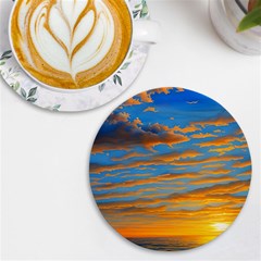 Orange Sunset On The Beach Uv Print Round Tile Coaster by GardenOfOphir