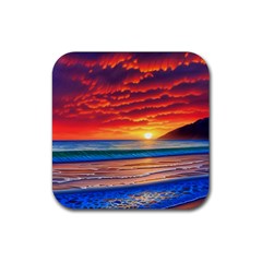 Sunset Over The Ocean Rubber Coaster (square) by GardenOfOphir