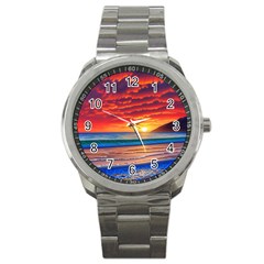 Sunset Over The Ocean Sport Metal Watch by GardenOfOphir