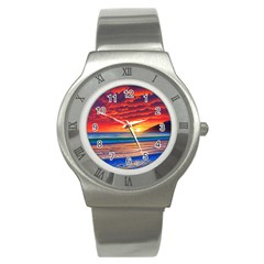 Sunset Over The Ocean Stainless Steel Watch by GardenOfOphir