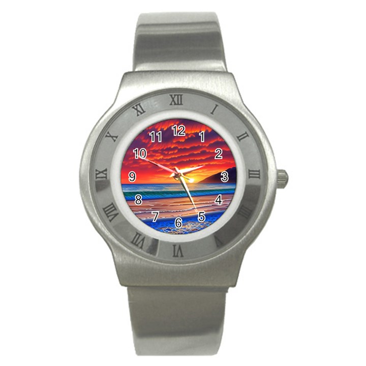 Sunset Over The Ocean Stainless Steel Watch