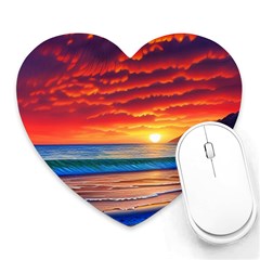 Sunset Over The Ocean Heart Mousepad by GardenOfOphir