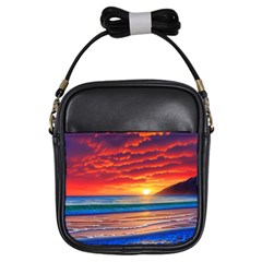 Sunset Over The Ocean Girls Sling Bag by GardenOfOphir