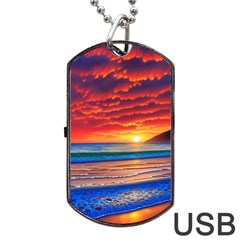 Sunset Over The Ocean Dog Tag Usb Flash (one Side) by GardenOfOphir