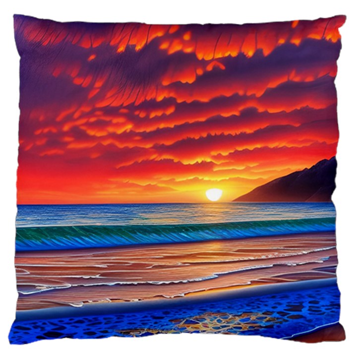 Sunset Over The Ocean Large Premium Plush Fleece Cushion Case (One Side)