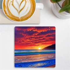 Sunset Over The Ocean Uv Print Square Tile Coaster  by GardenOfOphir