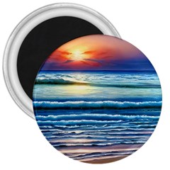 Sunset Beach Waves 3  Magnets