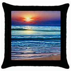 Sunset Beach Waves Throw Pillow Case (black) by GardenOfOphir