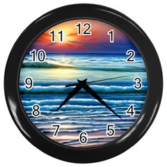 Sunset Beach Waves Wall Clock (black) by GardenOfOphir