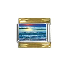 Sunset Beach Waves Gold Trim Italian Charm (9mm) by GardenOfOphir