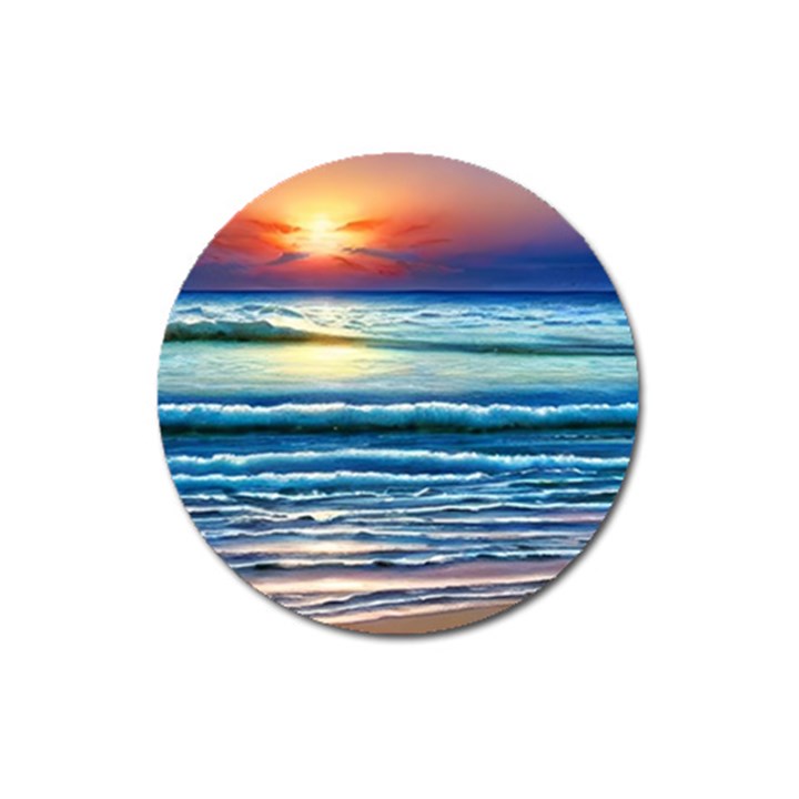 Sunset Beach Waves Magnet 3  (Round)