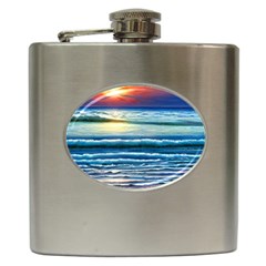 Sunset Beach Waves Hip Flask (6 Oz) by GardenOfOphir