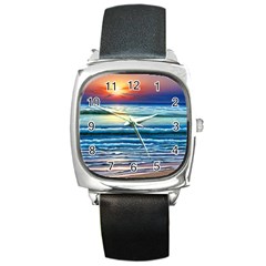 Sunset Beach Waves Square Metal Watch by GardenOfOphir