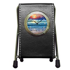 Sunset Beach Waves Pen Holder Desk Clock by GardenOfOphir