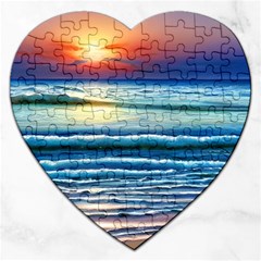 Sunset Beach Waves Jigsaw Puzzle (Heart)