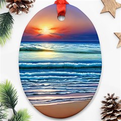 Sunset Beach Waves Oval Ornament (Two Sides)