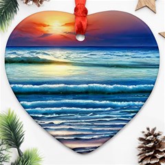 Sunset Beach Waves Heart Ornament (two Sides) by GardenOfOphir