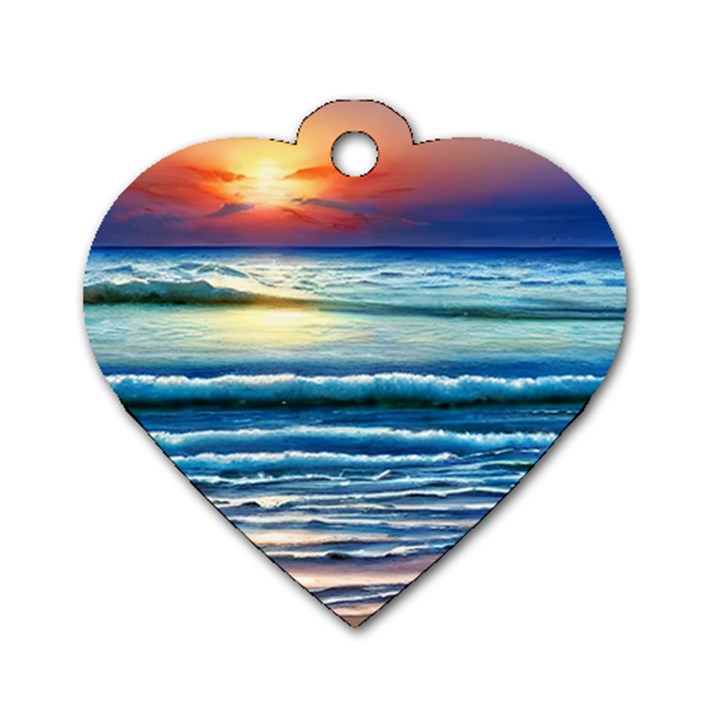 Sunset Beach Waves Dog Tag Heart (One Side)