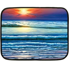 Sunset Beach Waves One Side Fleece Blanket (mini) by GardenOfOphir