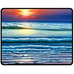 Sunset Beach Waves One Side Fleece Blanket (medium) by GardenOfOphir