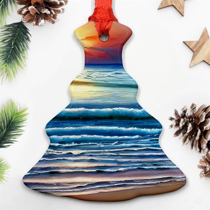 Sunset Beach Waves Ornament (Christmas Tree) 