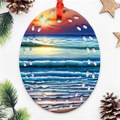 Sunset Beach Waves Oval Filigree Ornament (Two Sides)