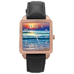 Sunset Beach Waves Rose Gold Leather Watch 