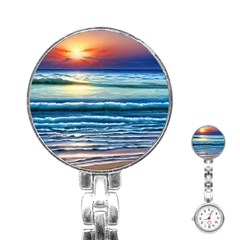 Sunset Beach Waves Stainless Steel Nurses Watch by GardenOfOphir