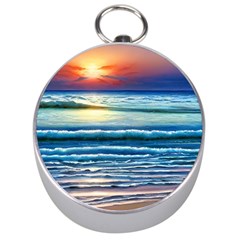 Sunset Beach Waves Silver Compasses by GardenOfOphir