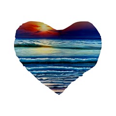 Sunset Beach Waves Standard 16  Premium Flano Heart Shape Cushions by GardenOfOphir