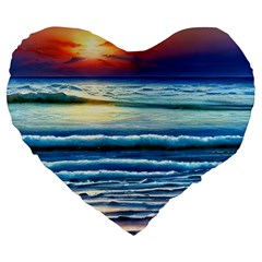 Sunset Beach Waves Large 19  Premium Flano Heart Shape Cushions