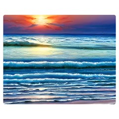 Sunset Beach Waves Premium Plush Fleece Blanket (medium) by GardenOfOphir