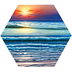 Sunset Beach Waves Wooden Puzzle Hexagon by GardenOfOphir