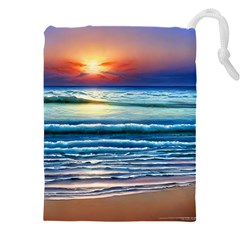 Sunset Beach Waves Drawstring Pouch (4xl) by GardenOfOphir