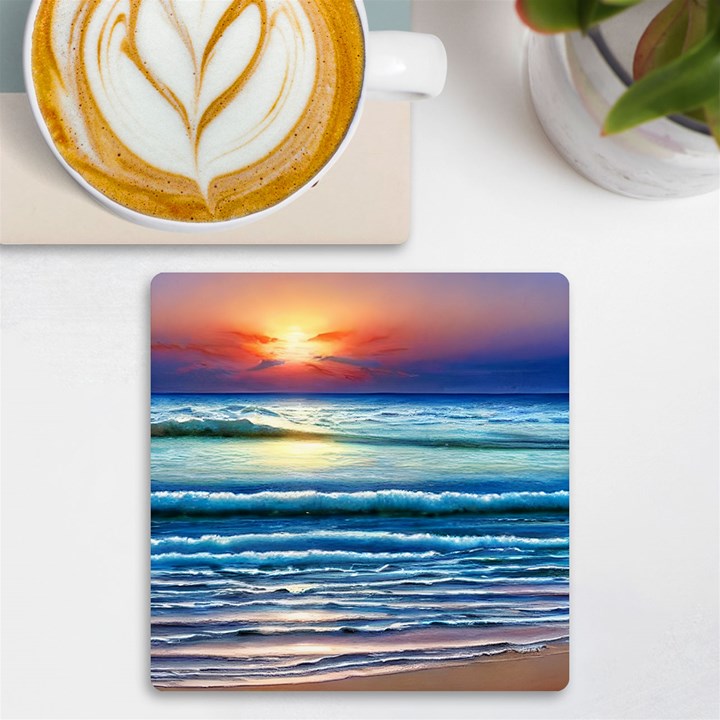 Sunset Beach Waves UV Print Square Tile Coaster 