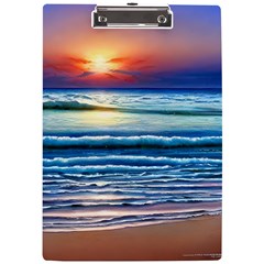 Sunset Beach Waves A4 Acrylic Clipboard by GardenOfOphir