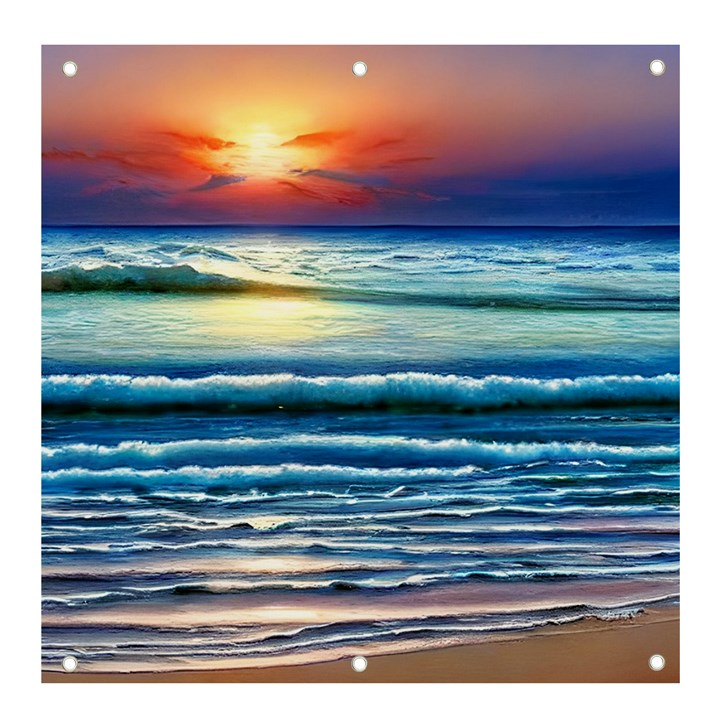 Sunset Beach Waves Banner and Sign 4  x 4 