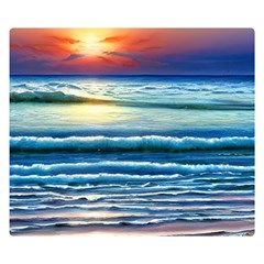 Sunset Beach Waves One Side Premium Plush Fleece Blanket (small)