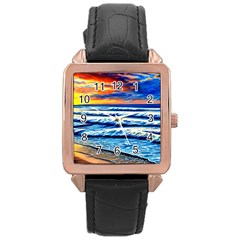 Sandy Beach Dreams Rose Gold Leather Watch  by GardenOfOphir