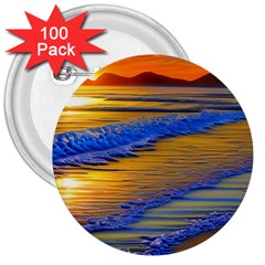 Waves Of Gold 3  Buttons (100 Pack)  by GardenOfOphir