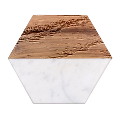 Waves Of Gold Marble Wood Coaster (hexagon)  by GardenOfOphir