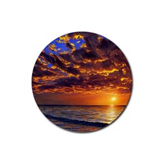 Orange Sunburst Rubber Round Coaster (4 Pack) by GardenOfOphir